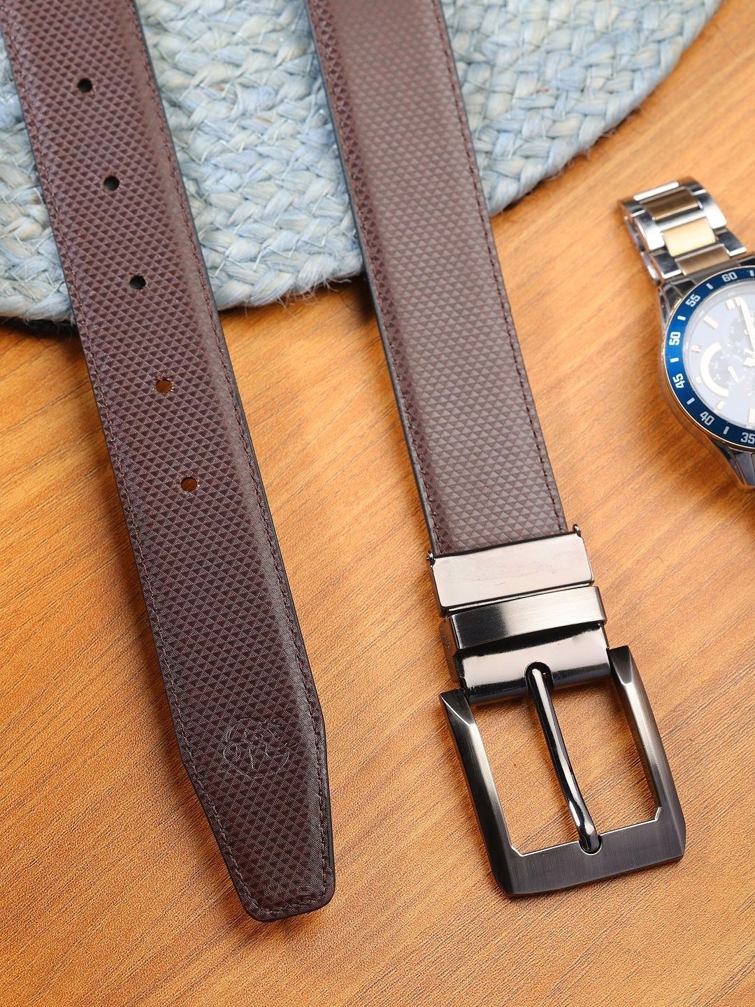 Roadster Men Textured Leather Reversible Formal Belt-picture-31