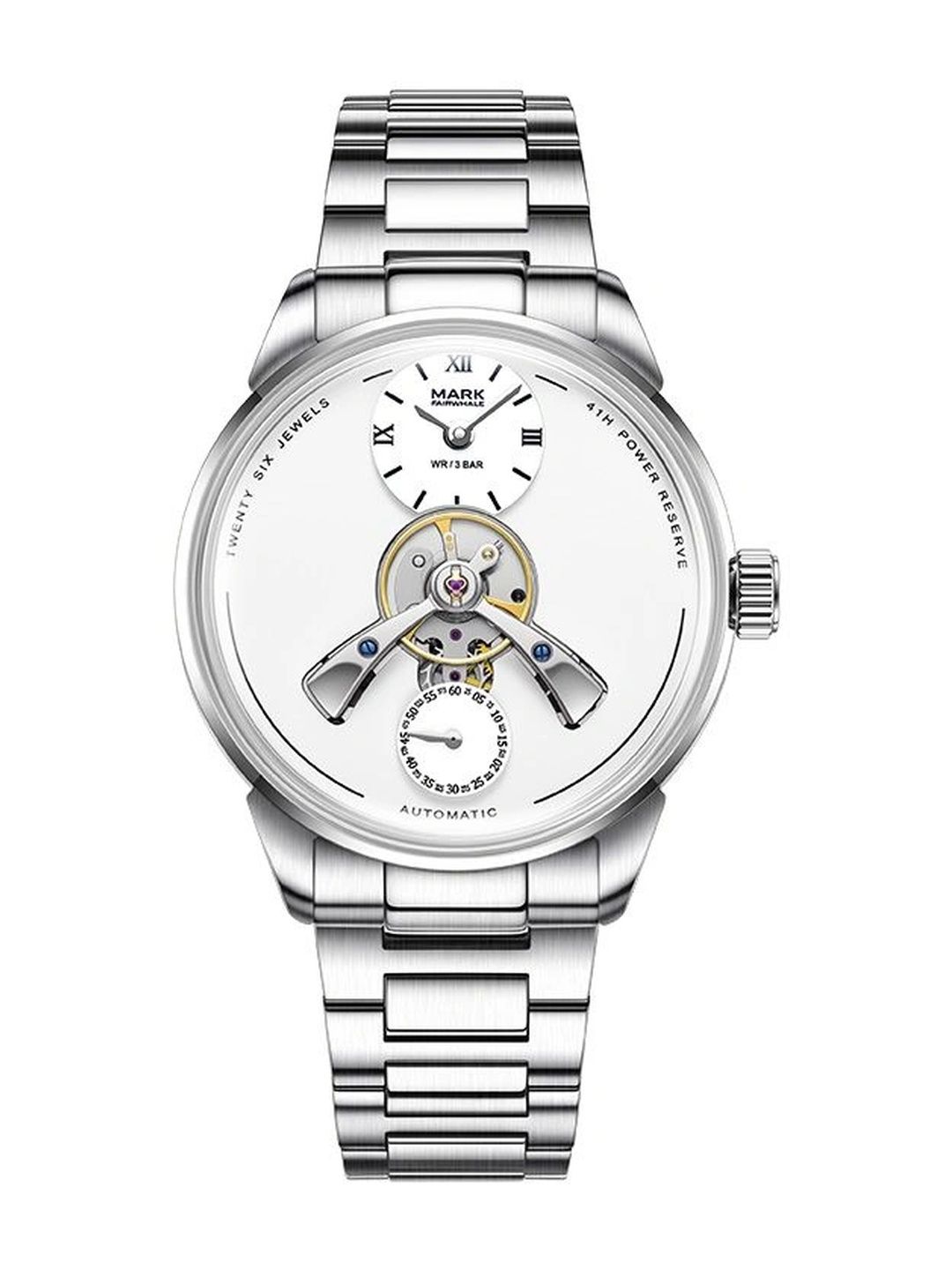 mark fairwhale Men Skeleton Dial & Stainless Steel Bracelet Style Straps Analogue Multi Function Automatic Watch-image-39