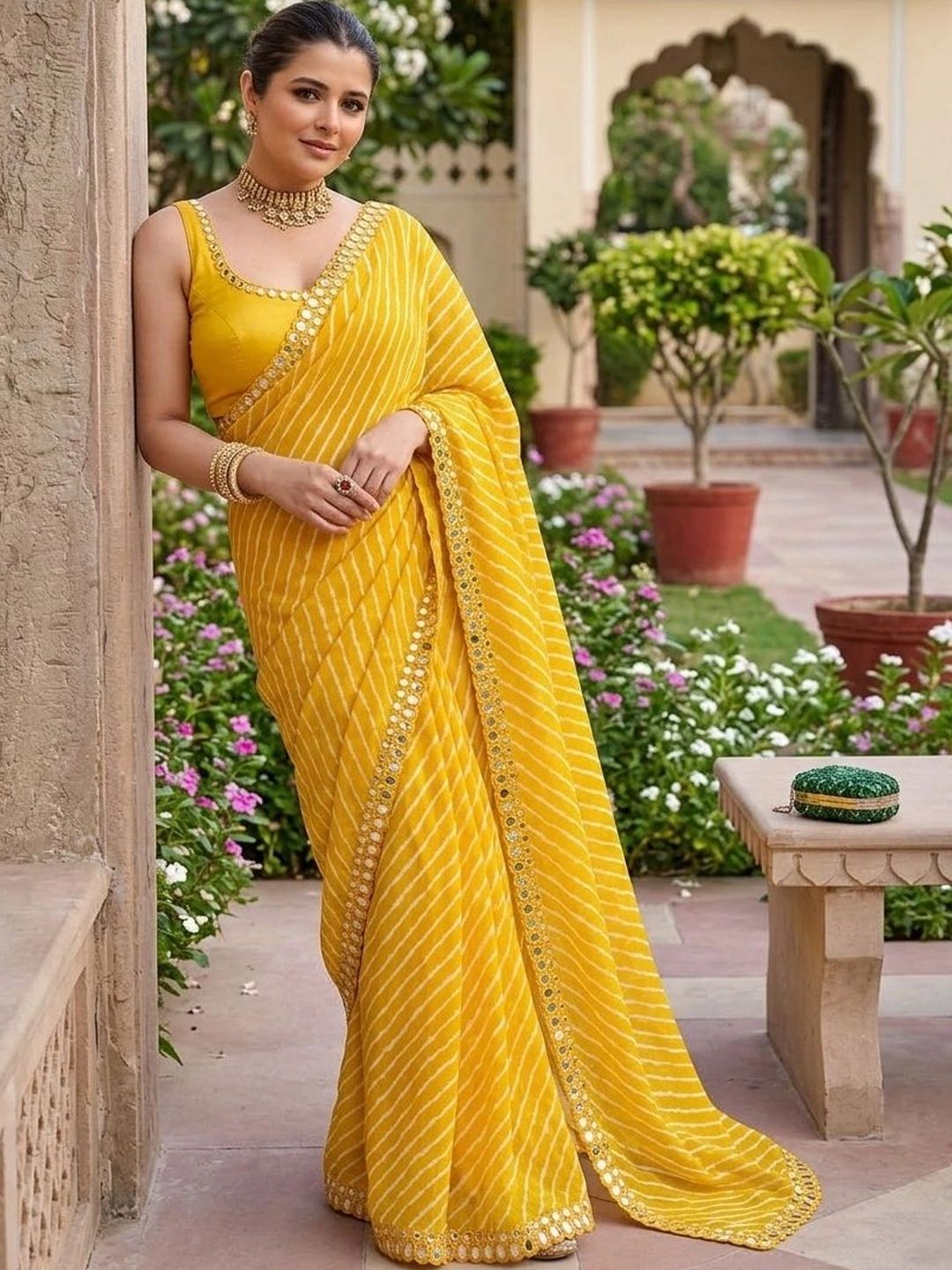 Kalista Leheriya Mirror Work Pure Georgette Leheriya Saree-picture-43