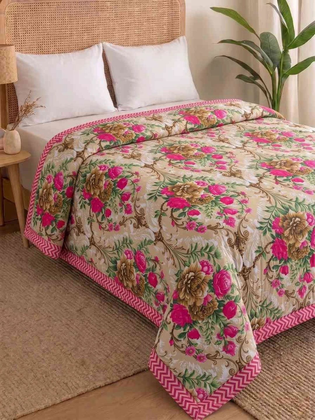 MAFATLAL Beige Floral Microfiber Mild Winter 120 GSM Quilt-picture-28