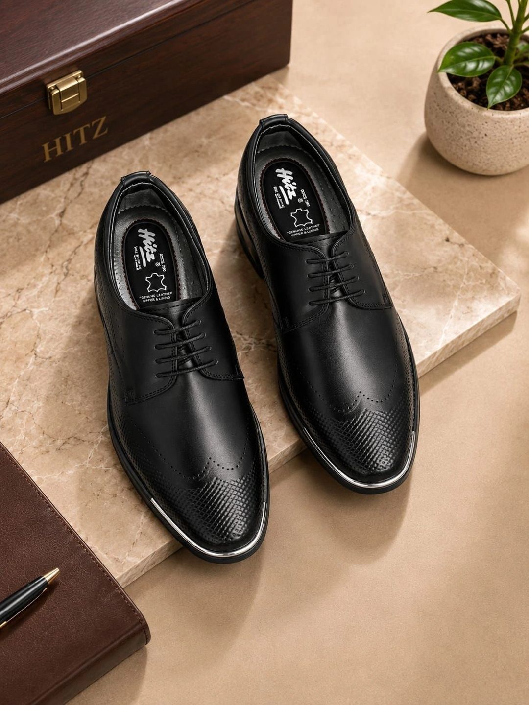 Hitz Men Textured Leather Pointed Toe Lace-Ups Formal Derbys-picture-45