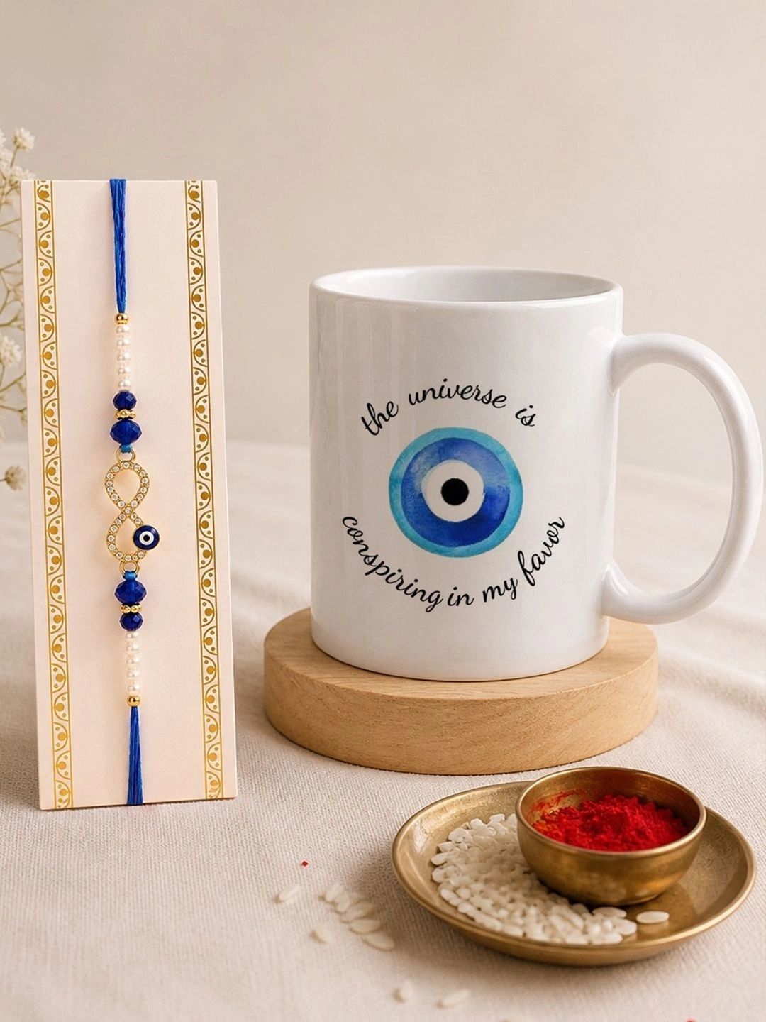 Giftii Artificial Stones Studded & Beaded Thread Rakhi With Roli Chawal & Mug Gift Set-picture-20