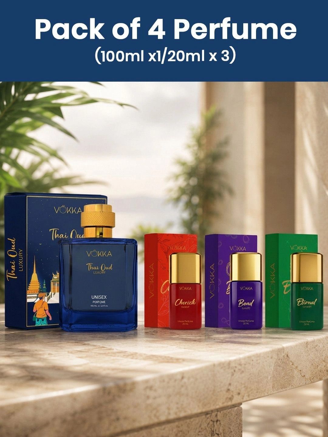 VOKKA Set Of 4 Thai Oud Perfume - 100 ml With Eternal, Cherish & Bond Perfume 20 ml Each-image-42