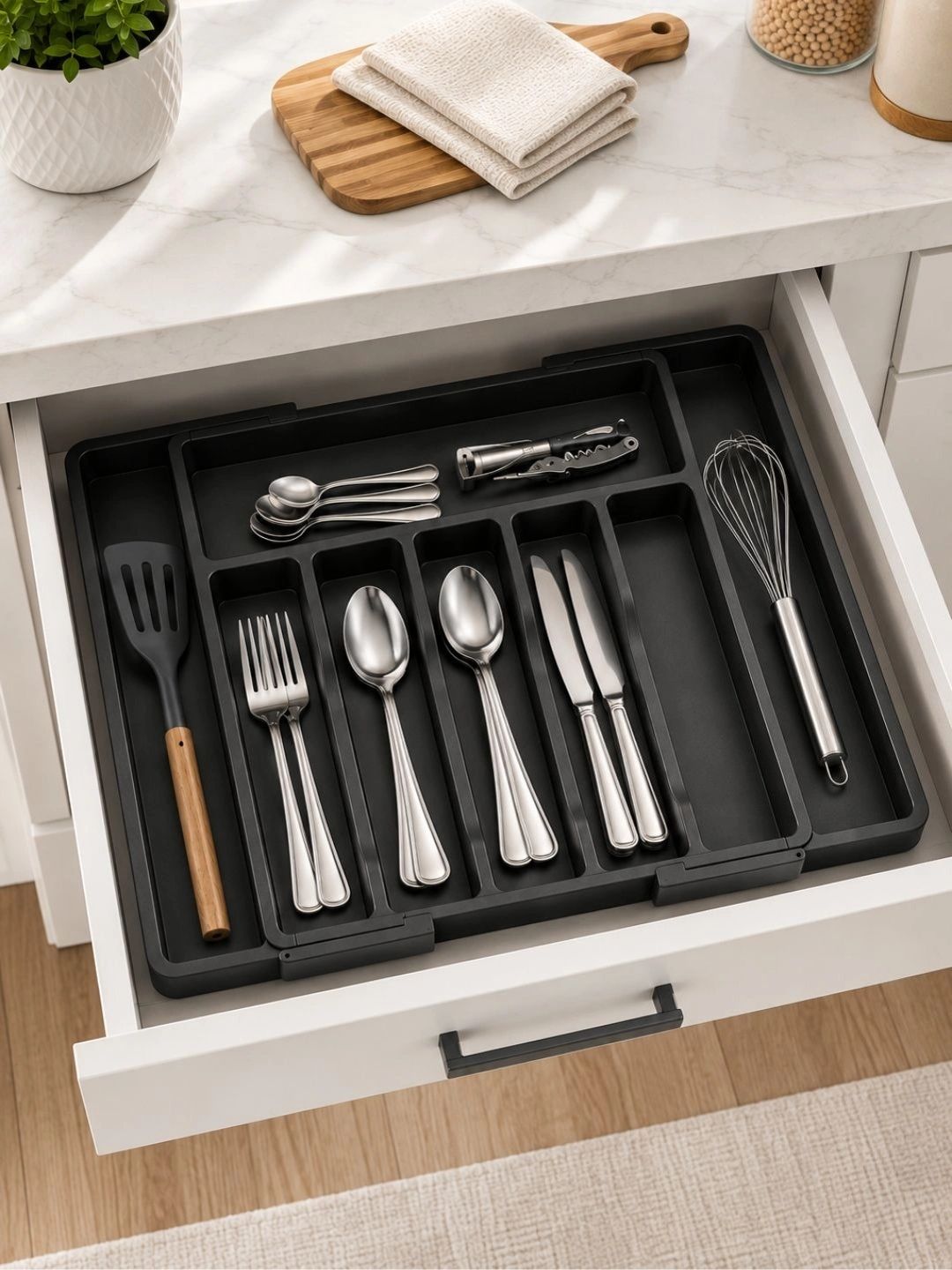 KitchEase Black Plastic Cutlery Holder-picture-21