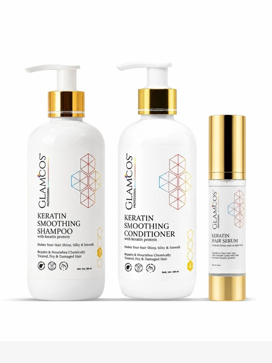 Glamcos Professional Set Of 3 Keratin Shampoo & Conditioner 300 ml Each & Hair Serum- 50ml-picture-22