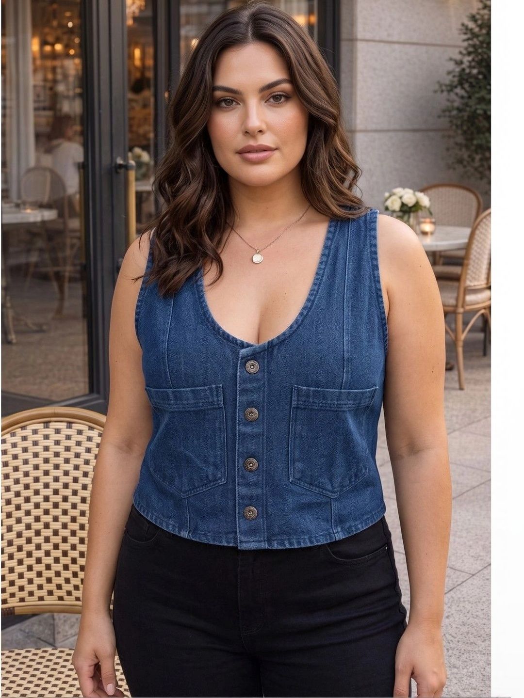 PURVIT Scoop Neck Denim Waistcoat-picture-41