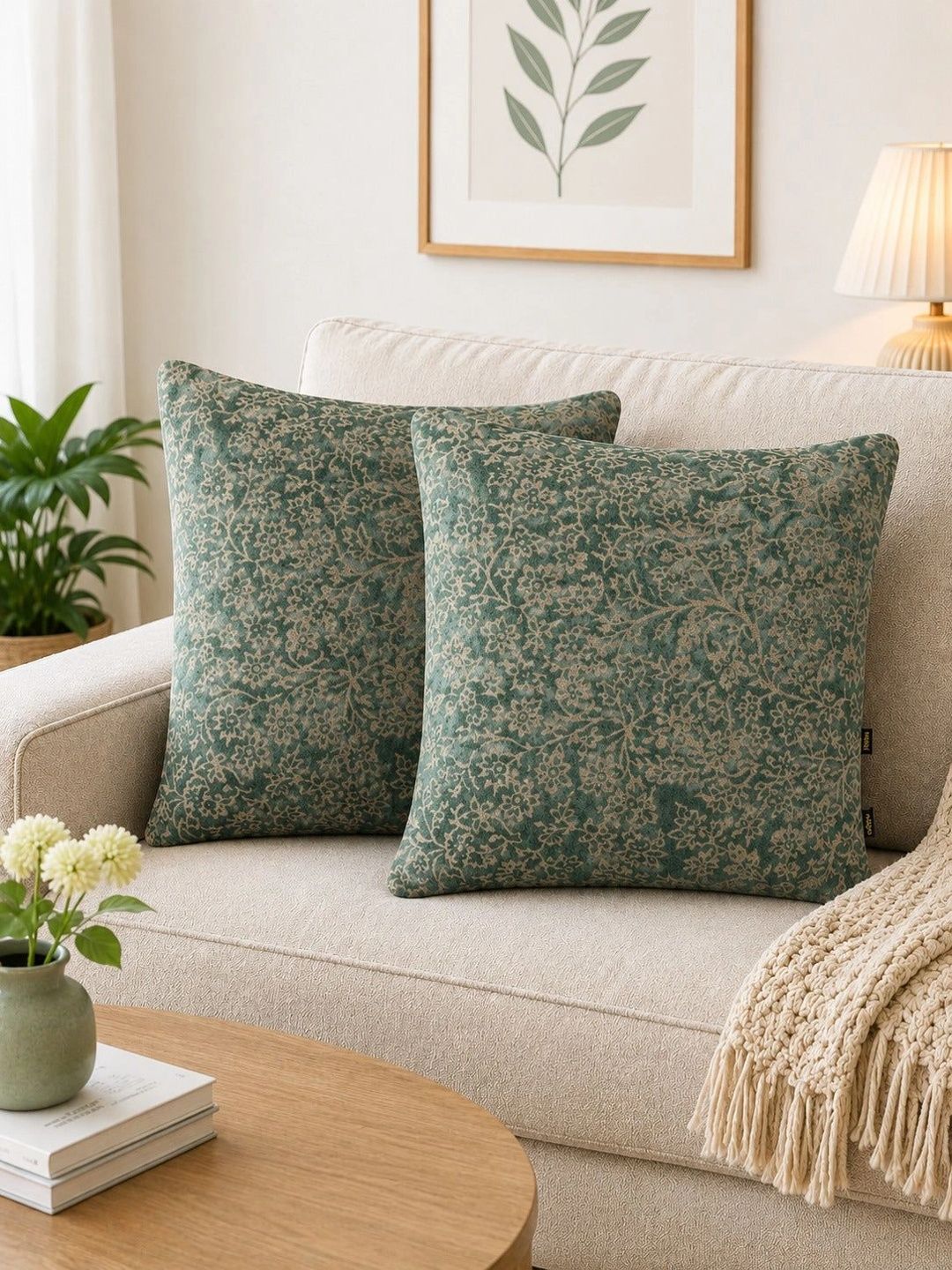 GM Green Set of 2 Floral Velvet Square Cushion Covers-picture-36