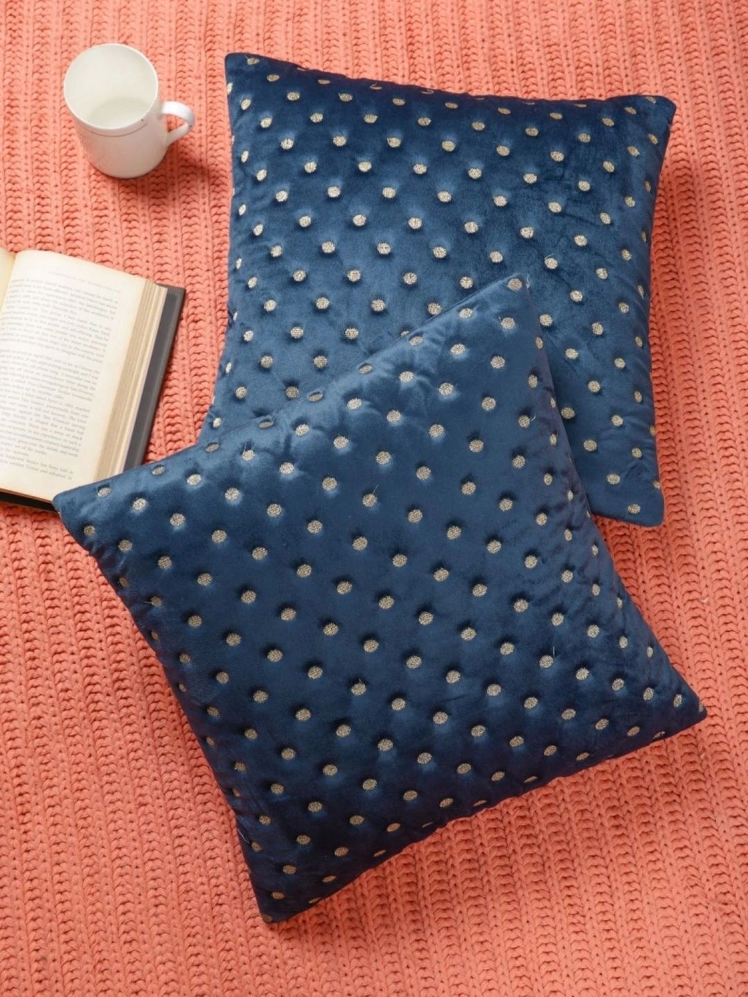 MONKDECOR Blue Set of 2 Velvet Square Cushion Covers-picture-36
