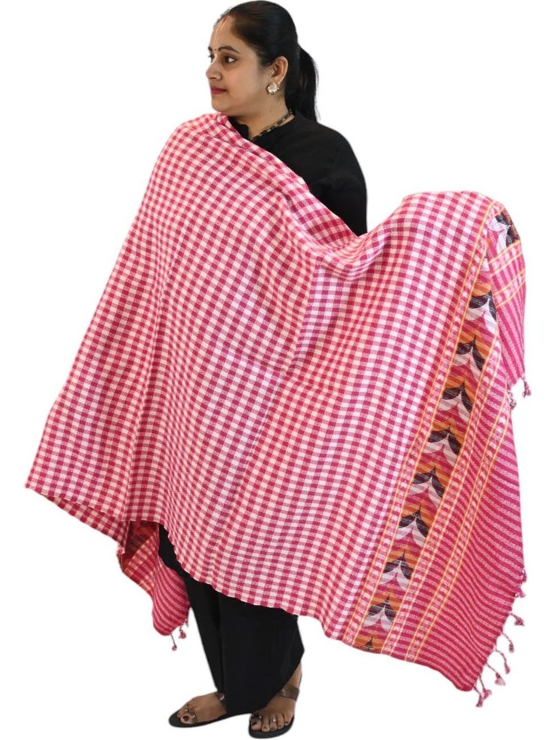 SPRHA Women Checked Woven Design Shawl-picture-37