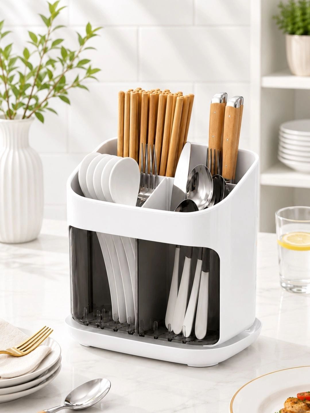 KitchEase White Plastic Cutlery Holder-picture-41