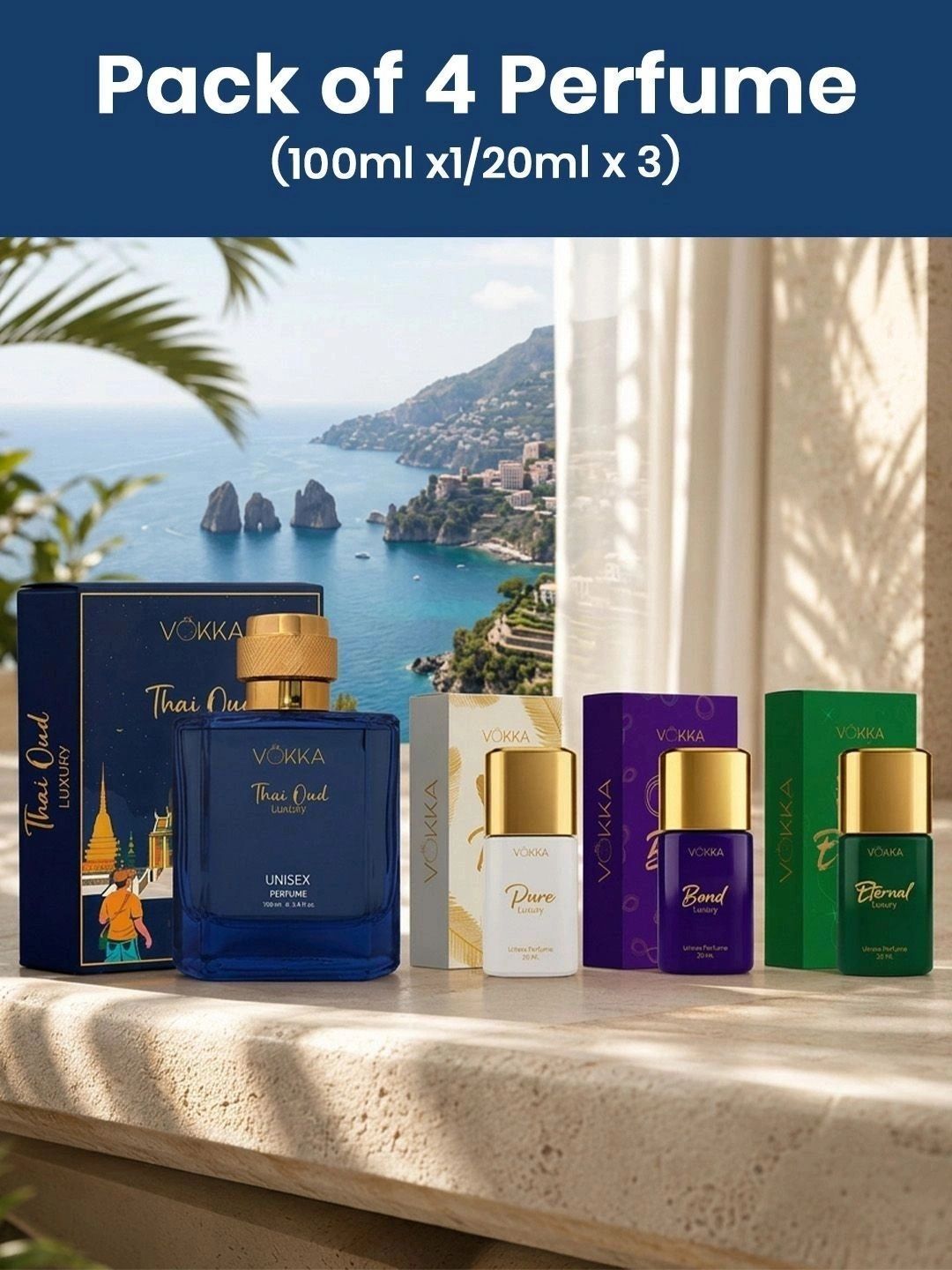 VOKKA Set Of 4 Thai Oud Perfume - 100ml With Pure, Eternal & Bond Eau De Perfume 20ml Each-image-1