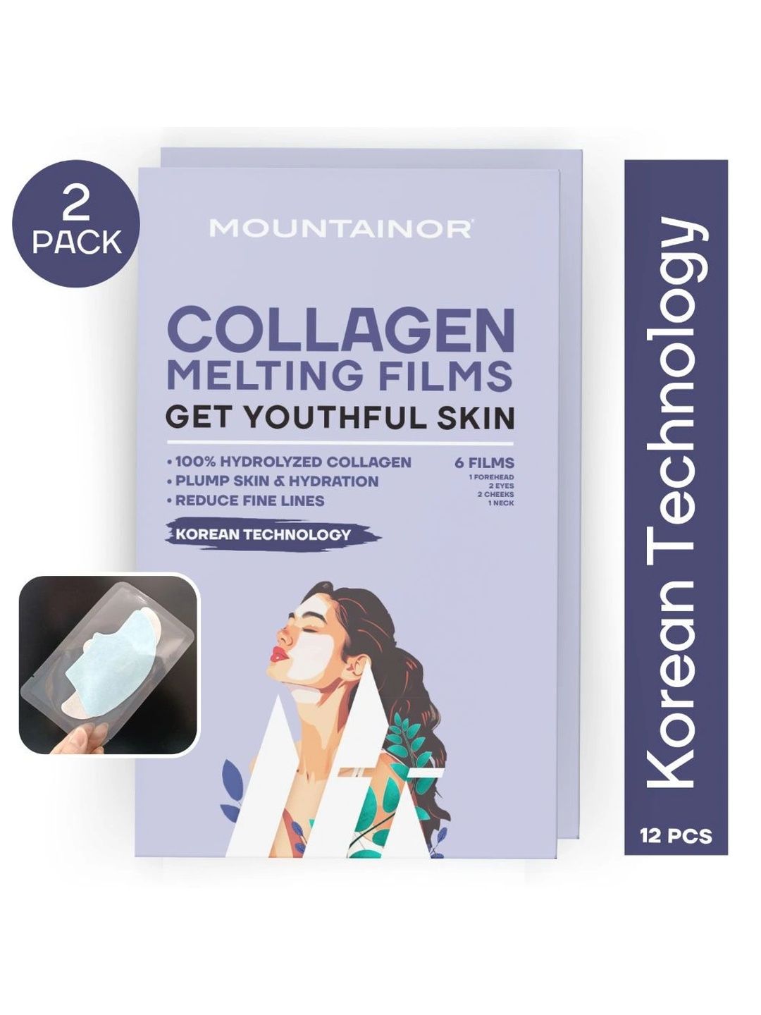 mountainor set of 2 melting collagen film sheet mask face & neck - 12 pieces