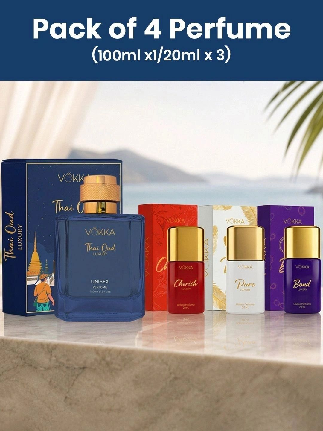 VOKKA Set Of 4 Thai Oud Perfume - 100 ml With Pure, Cherish & Bond Perfume 20 ml Each-image-44