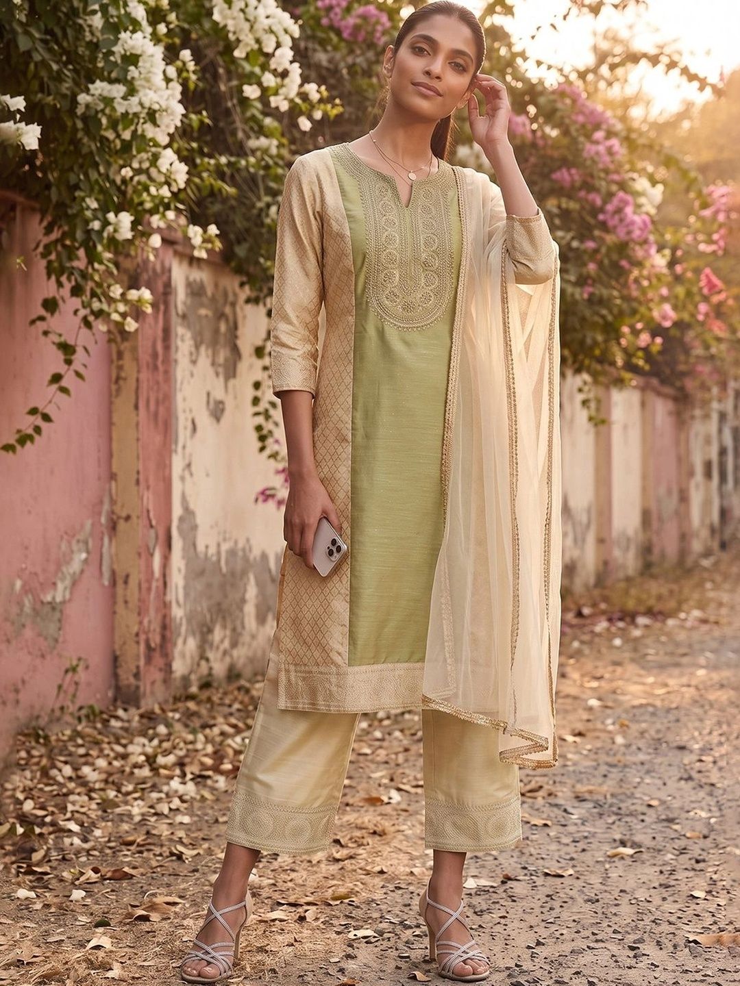 Melange by Lifestyle Women Embroidered Cropped Ethnic Palazzos-picture-22