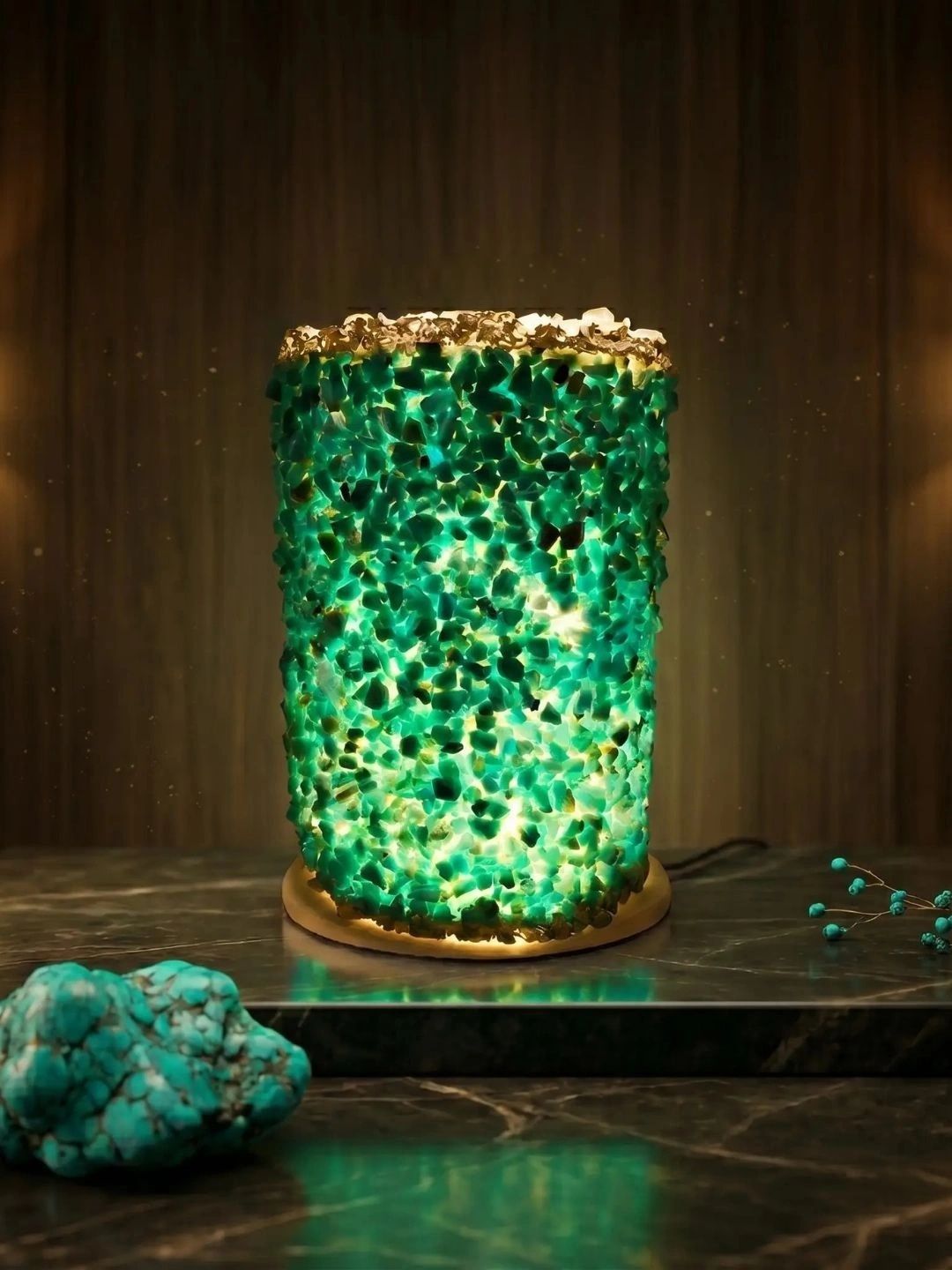 SAARAA FICTIONS Turquoise Blue Textured Cylindrical Shaped Table Lamp-picture-56