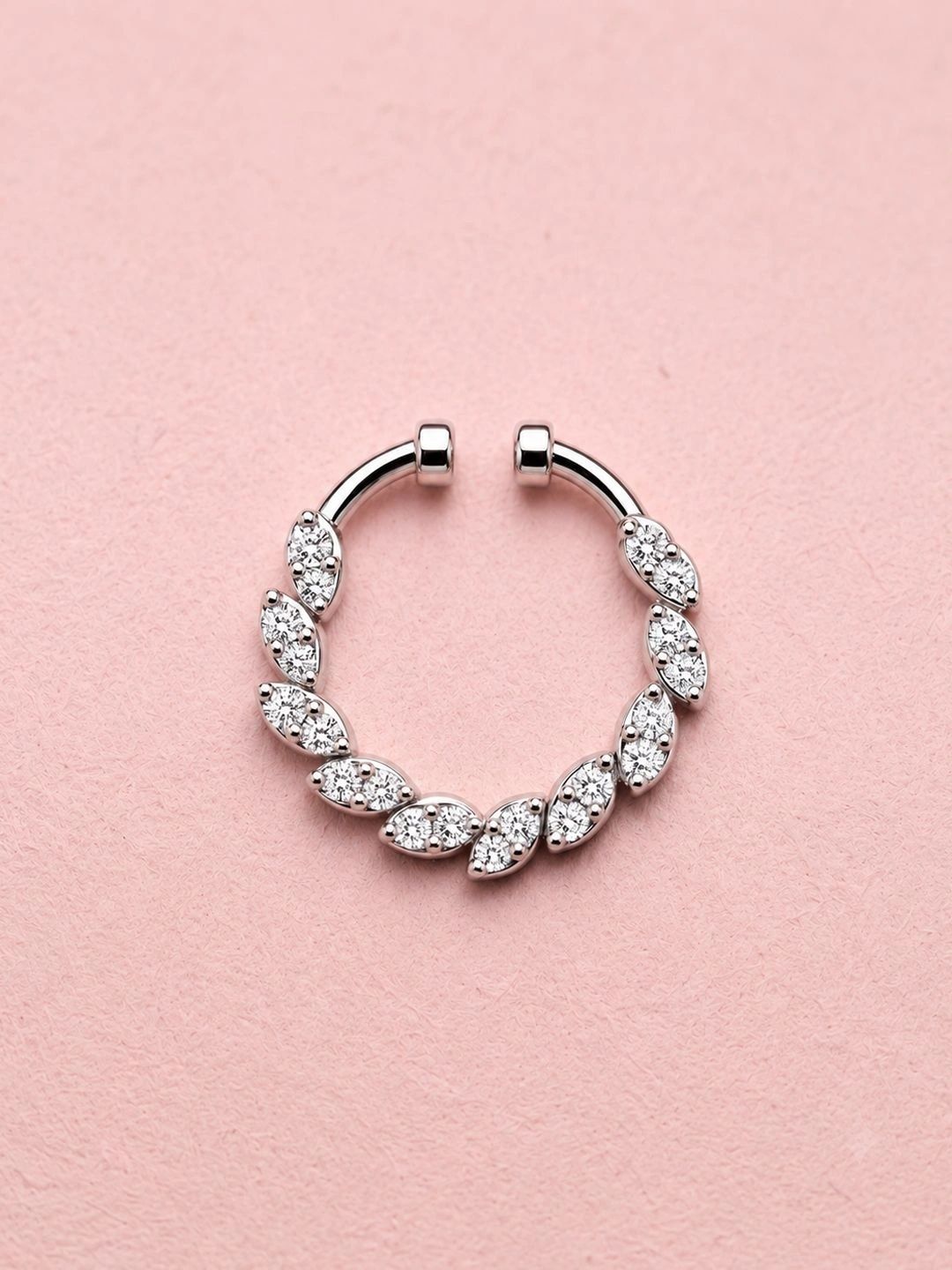 ADIVA Silver-Plated White AD Stone Septum Nose Ring-picture-21