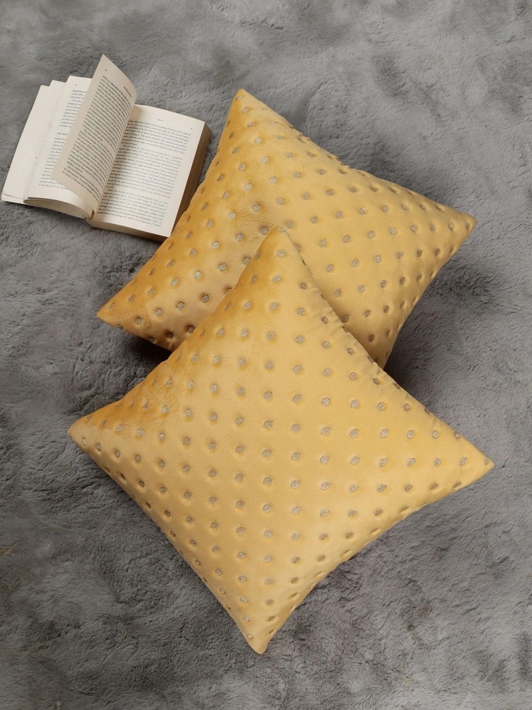 MONKDECOR Yellow Set of 2 Velvet Square Cushion Covers-picture-57