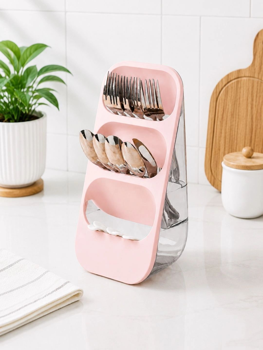KitchEase Pink Plastic Cutlery Holder-image-47