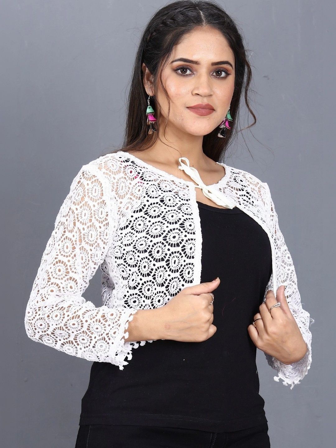 TRIJAL ART Women Crop Tie-Up Shrug-picture-30