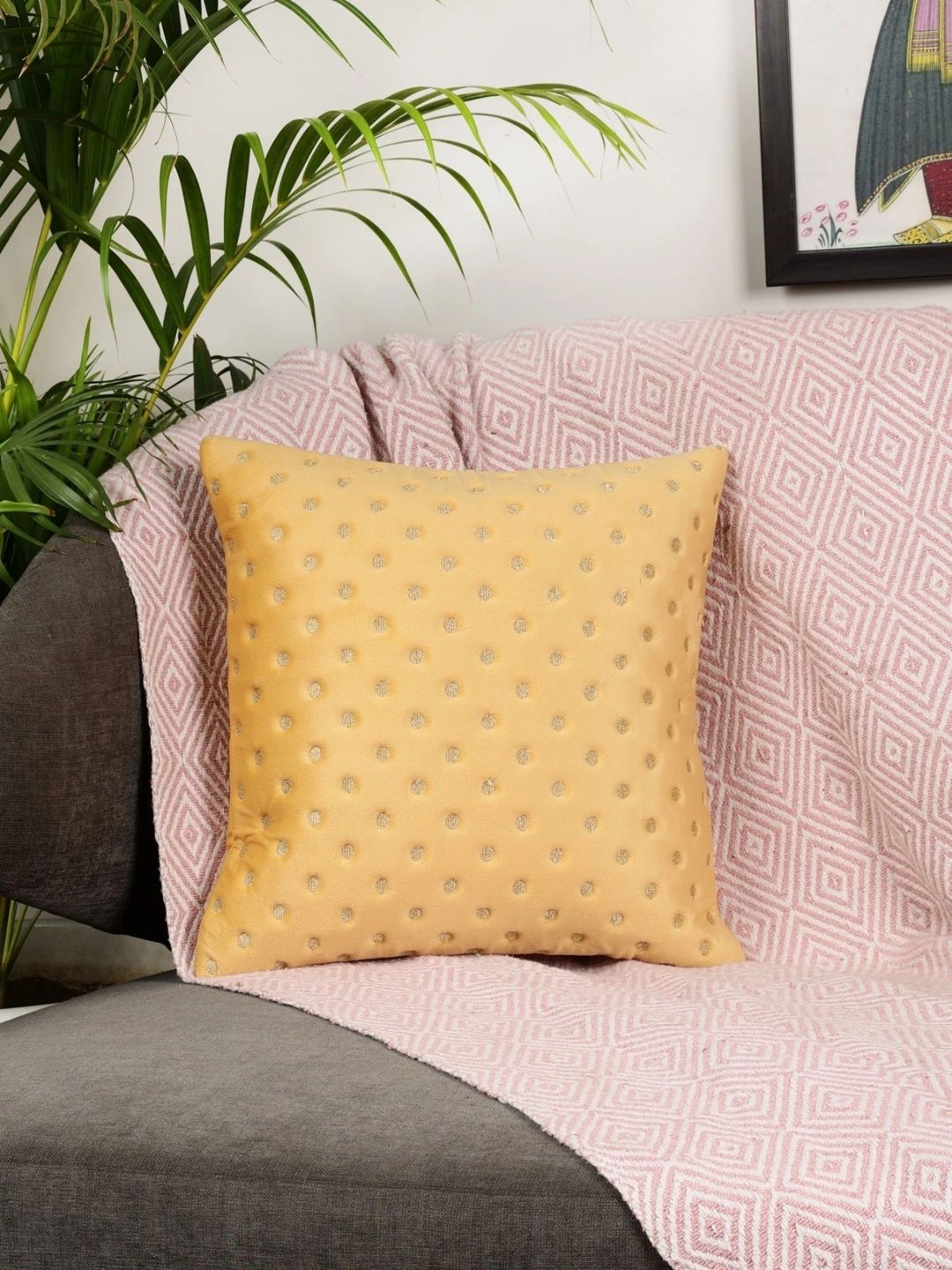 MONKDECOR Yellow Velvet Square Cushion Covers-picture-39