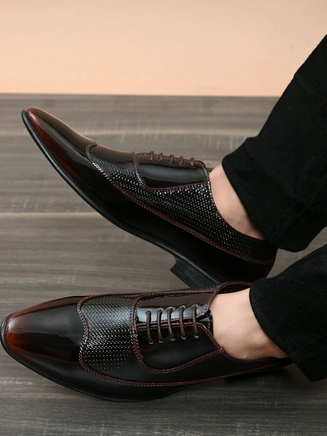 House of Pataudi Men Textured Pointed Toe Lace-Ups Derbys Formal Shoes-image-24