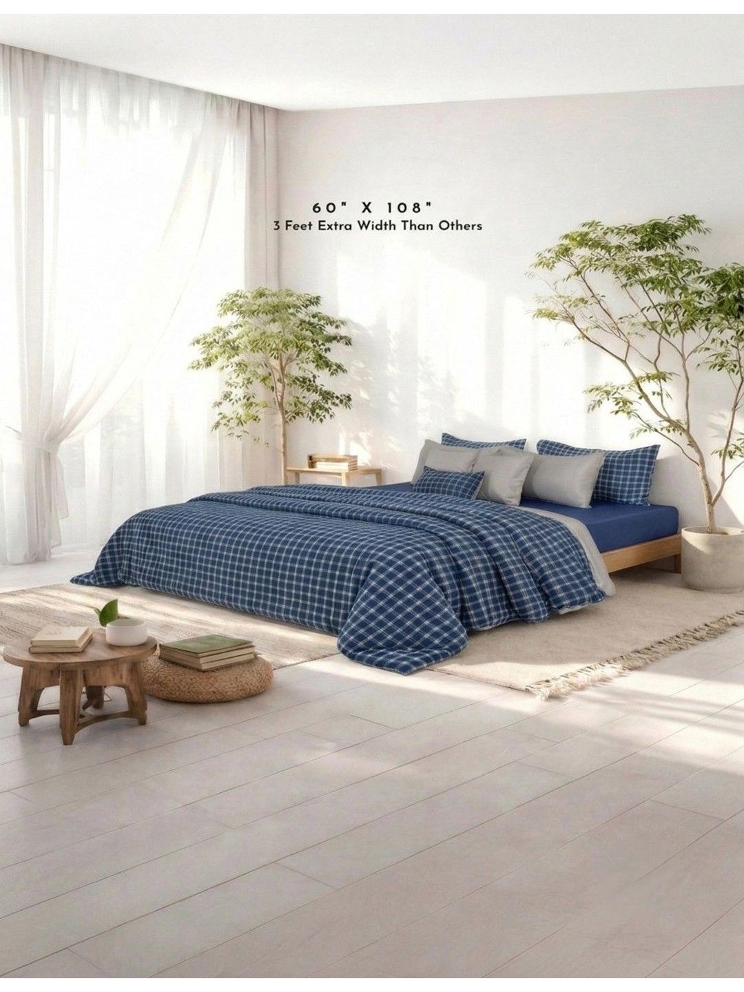 Zarf Blue & Grey Checked 400 GSM Comforter-image-36