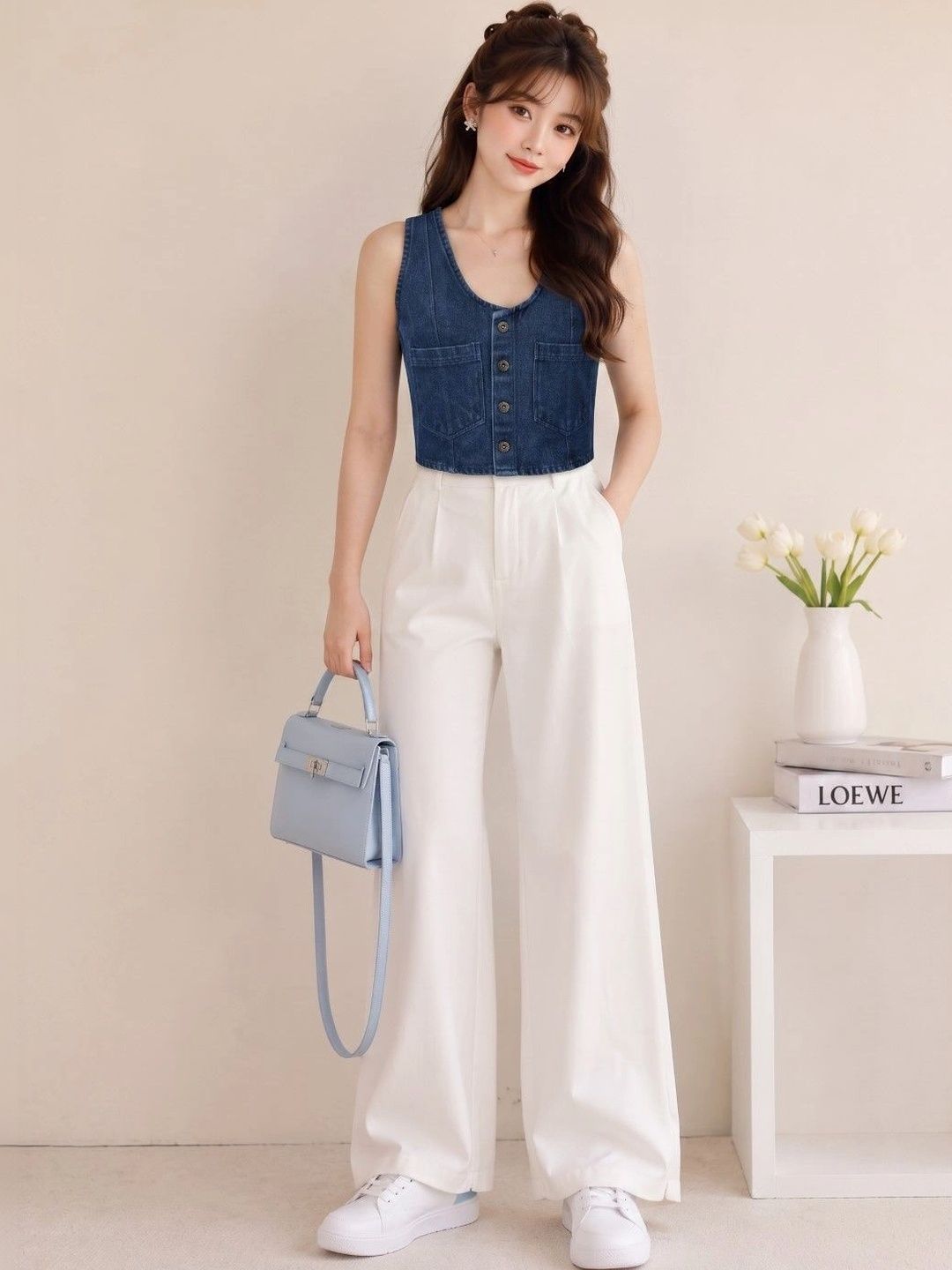 THE CLASSIC TOGS Cotton Scoop Neck Denim Formal Waistcoat-picture-49