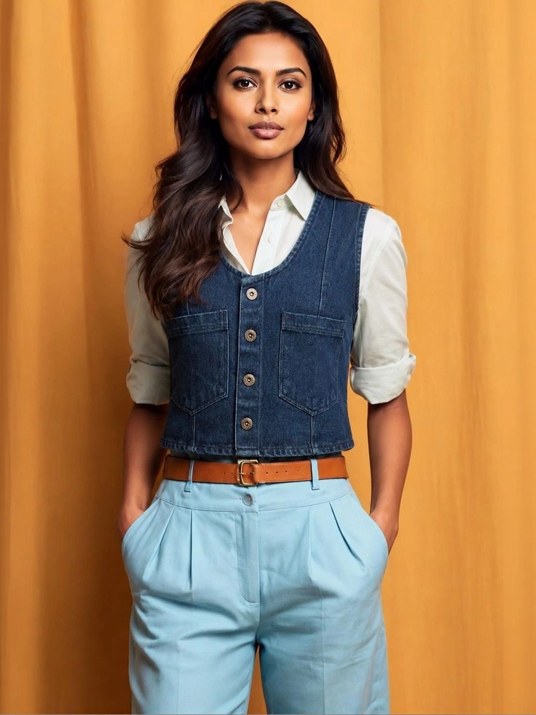 TEKIN CREATIONS V-Neck Denim Casual Waistcoat-picture-49