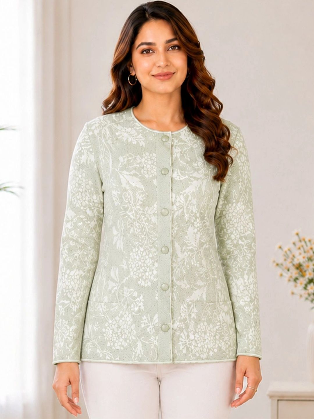 HIMYUG Women Floral Printed Woollen Cardigan-picture-10
