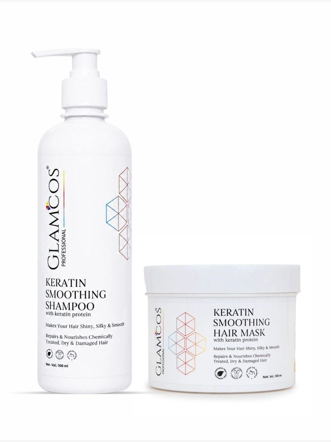 Glamcos Professional Set Of 2 Keratin Shampoo & Mask For Intense Repair - 500 ml Each-picture-19