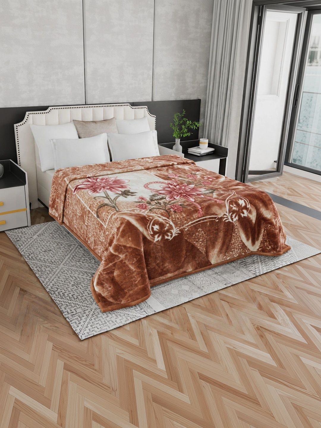 Signature Brown & Rust Floral Mink Heavy Winter Blanket-image-6