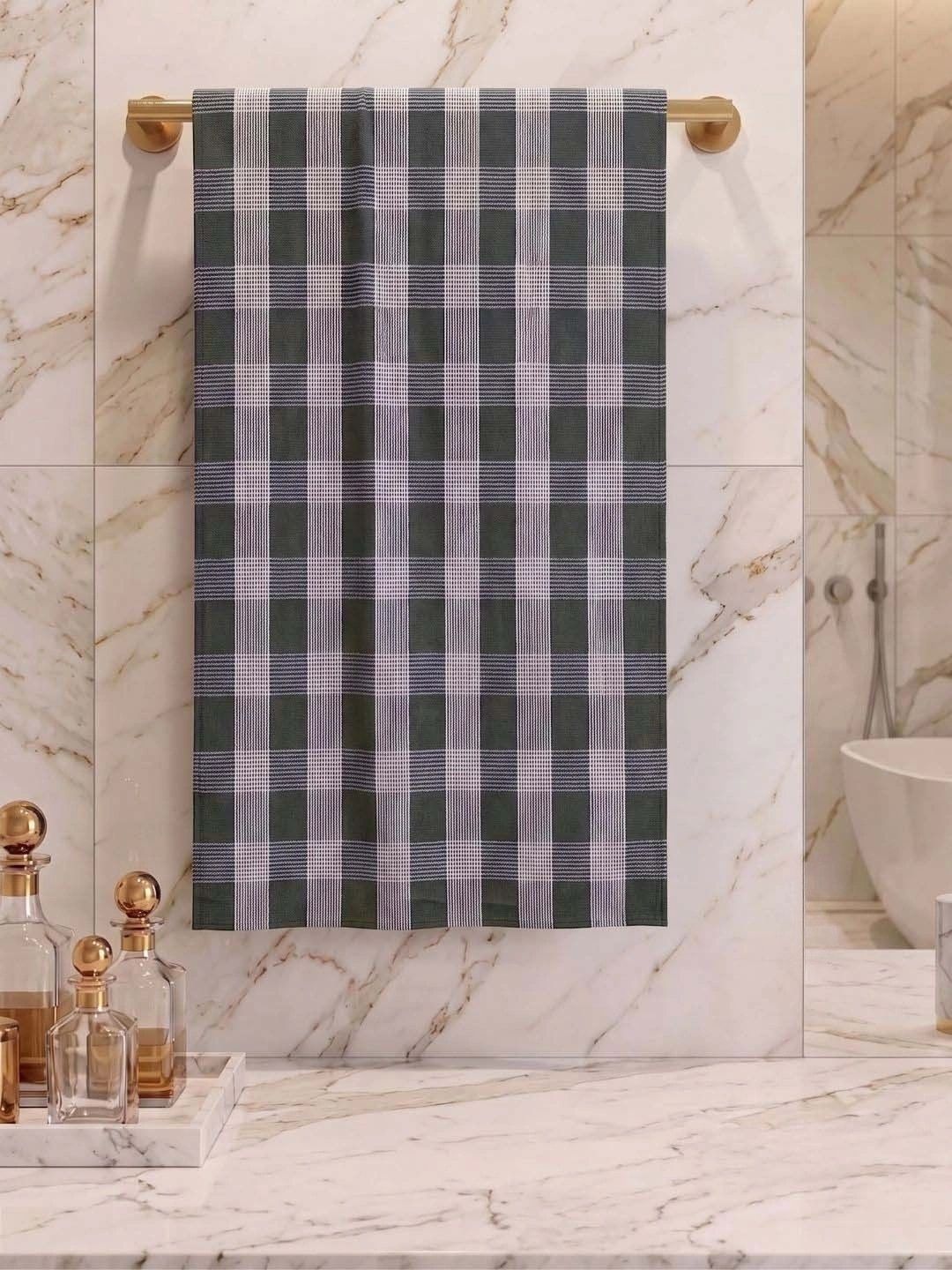 Athom Living Olive Green & White 1 Striped Cotton 225 GSM Bath Towel-image-9
