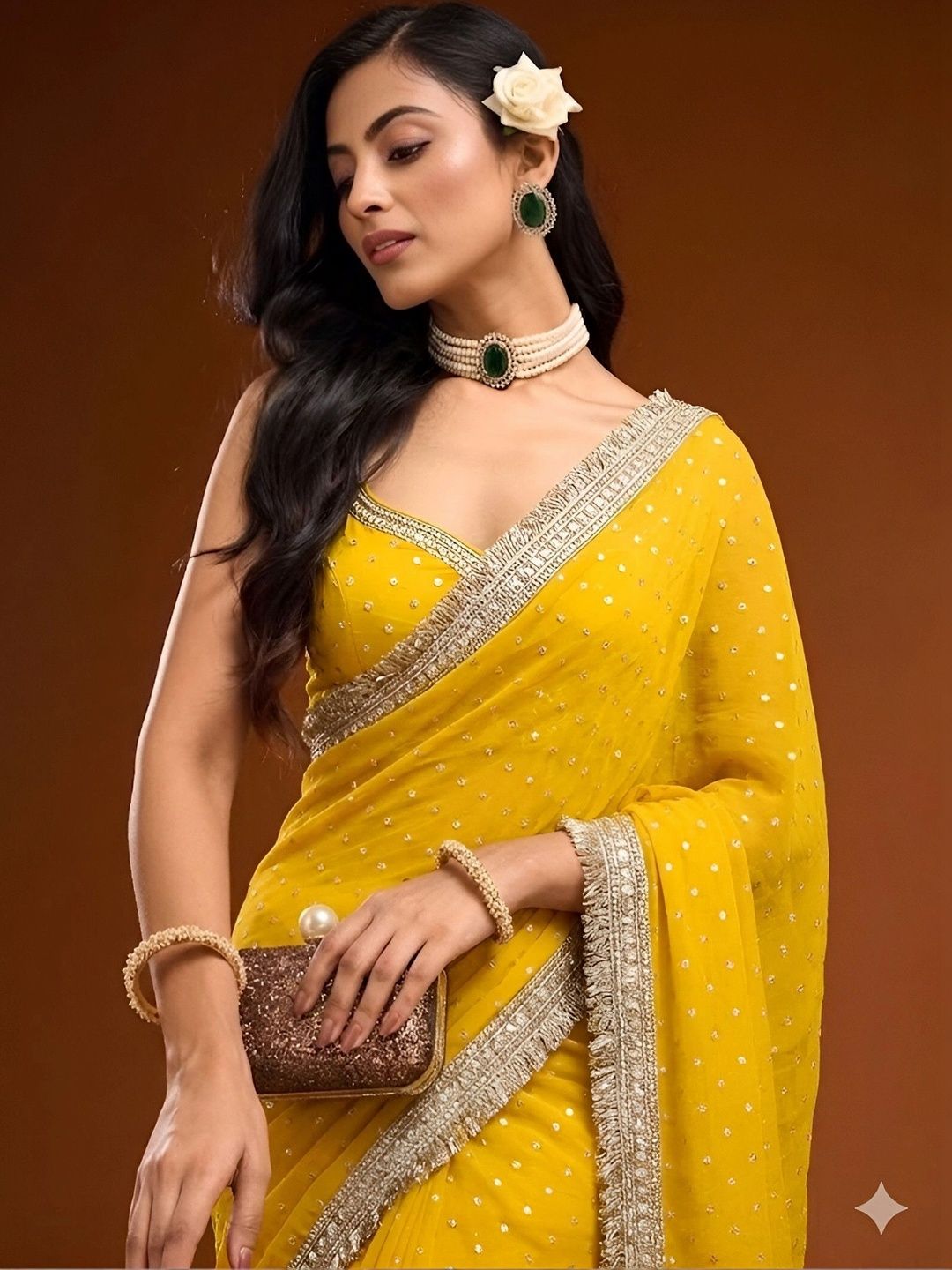 M DINESH & CO Embellished Embroidered Silk Cotton Bandhani Saree-image-3