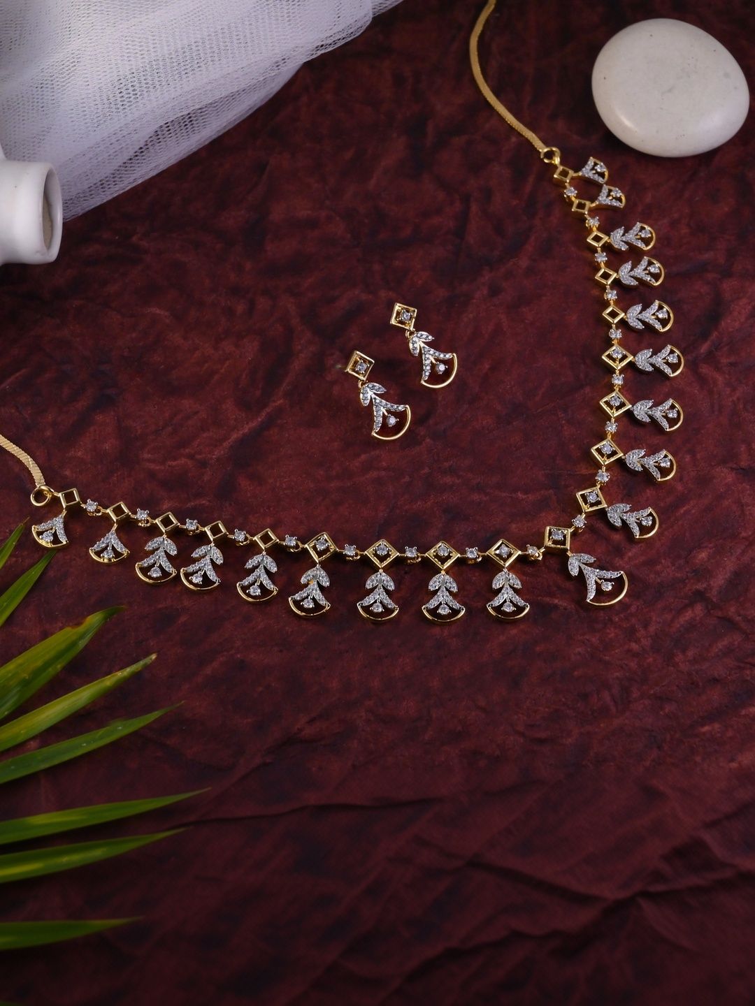 Neelayaa Gold-Plated Cubic Zirconia Necklace and Earrings-picture-19