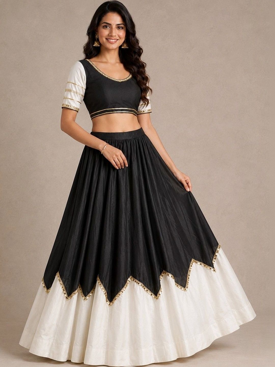 Desibutik Women Cotton Cotton Cambric Colourblocked Tiered Maxi Flared Skirt-picture-16
