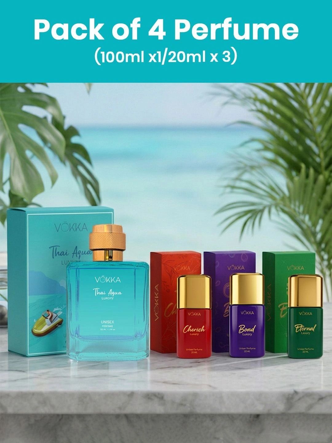 VOKKA Set Of 4 Thai Aqua Perfume - 100 ml With Eternal, Cherish & Bond Perfume 20 ml Each-image-40