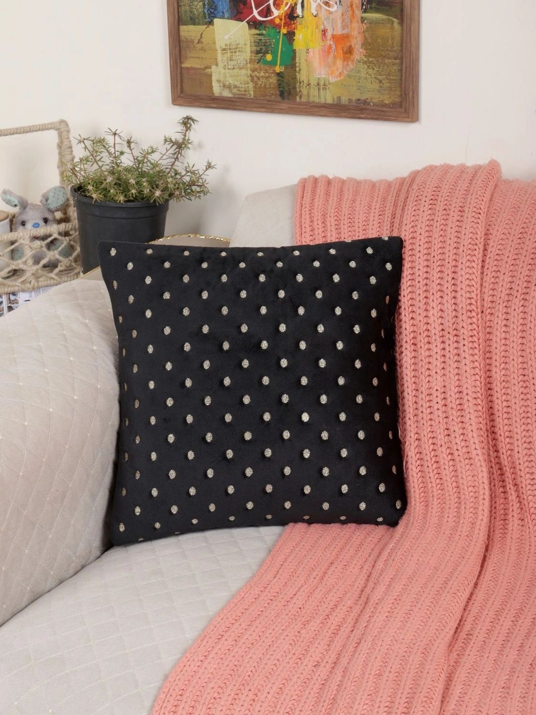 MONKDECOR Black Velvet Square Cushion Covers-picture-50