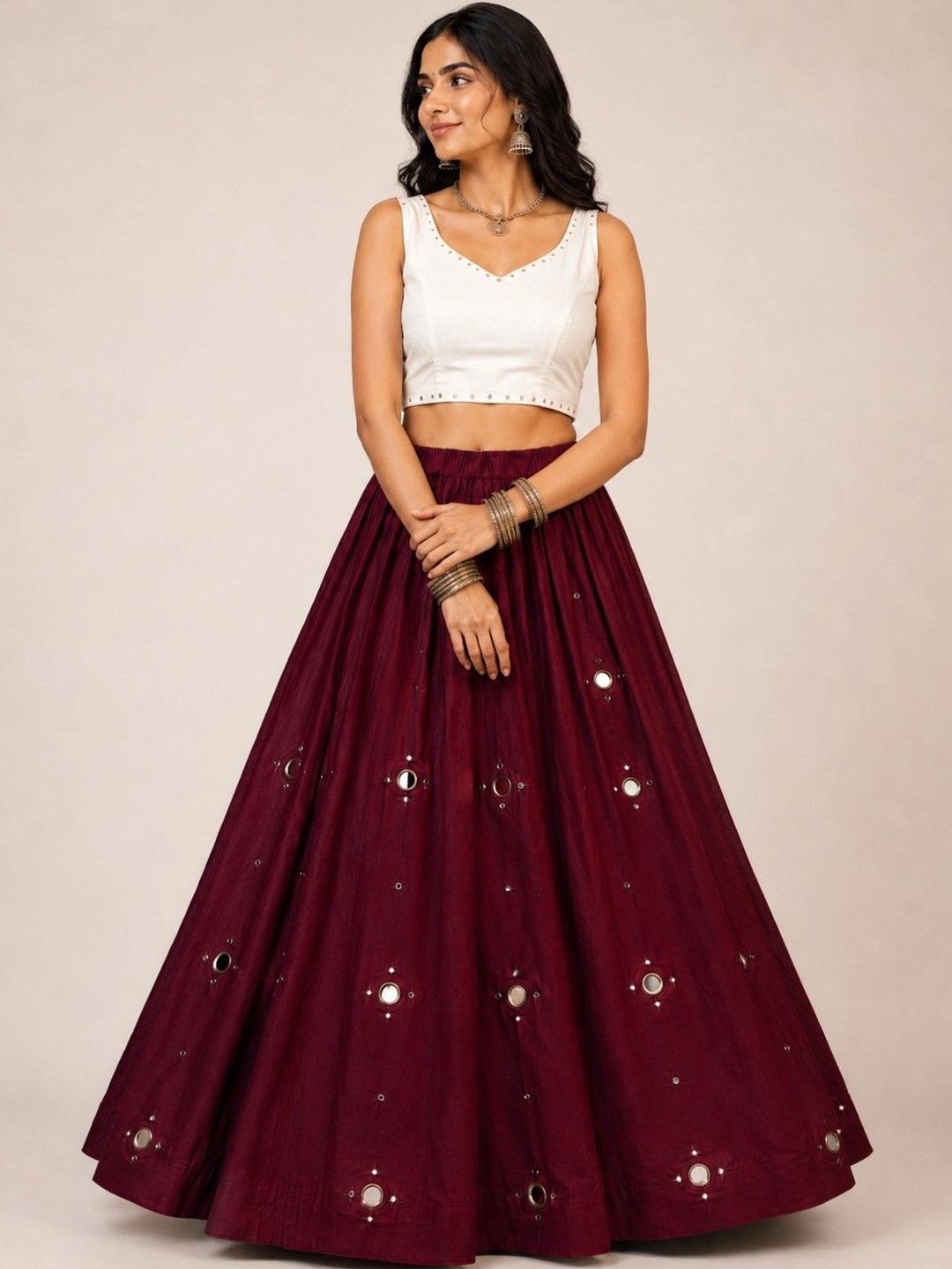 Desibutik Women Cotton Cotton Cambric Maxi Flared Skirt-picture-15