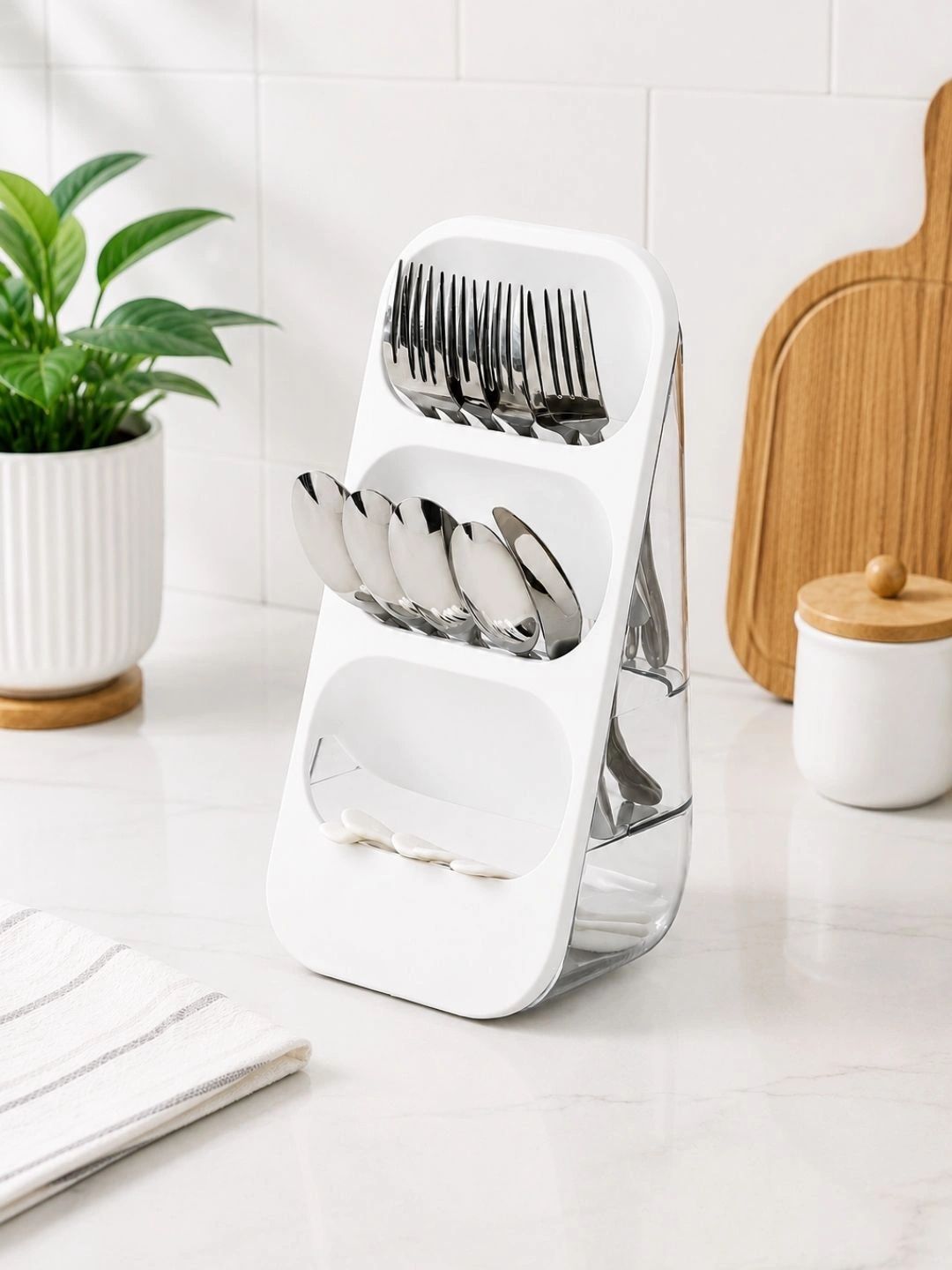 KitchEase White Plastic Cutlery Holder-image-2