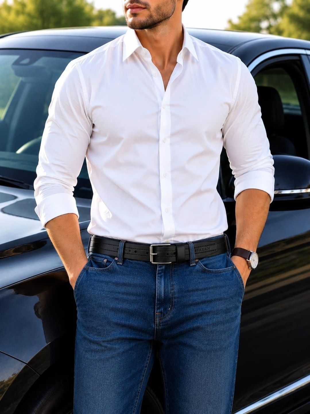 FALVIAN Men Textured Leather Formal Belt-picture-23