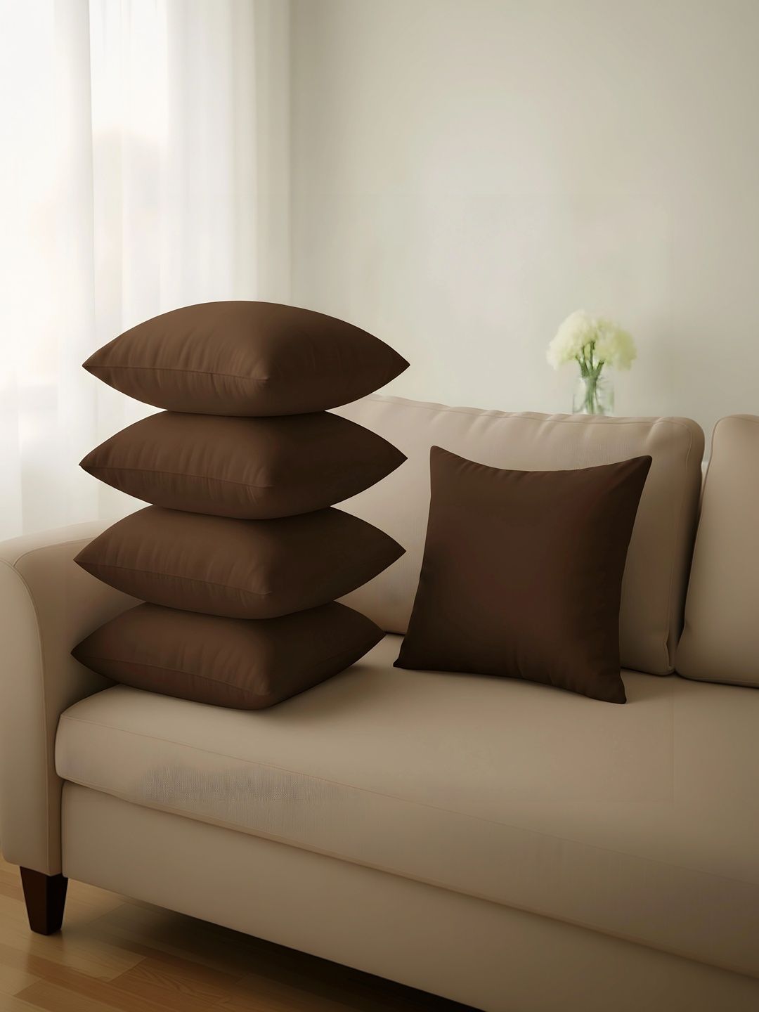 wakefit 5 Pcs Brown Pre Filled Square Cushions-picture-32