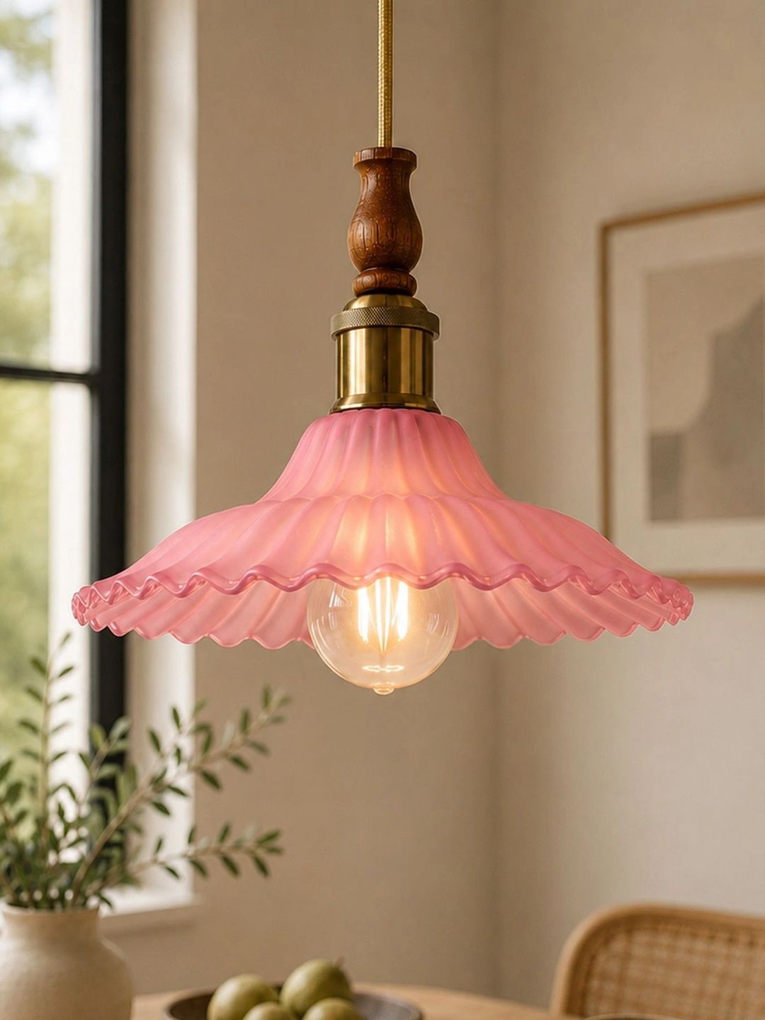 Glowhere Pink Textured Glass Traditional Ceiling Lamp-picture-15