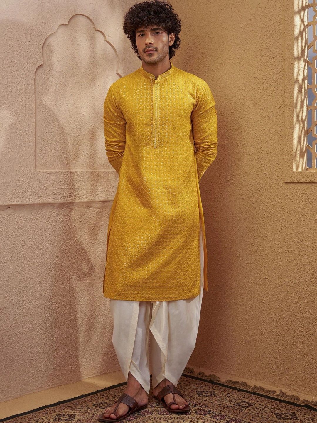VASTRAMAY Men Ethnic Motifs Embroidered Regular Thread Work Kurta with Dhoti Pants-picture-54