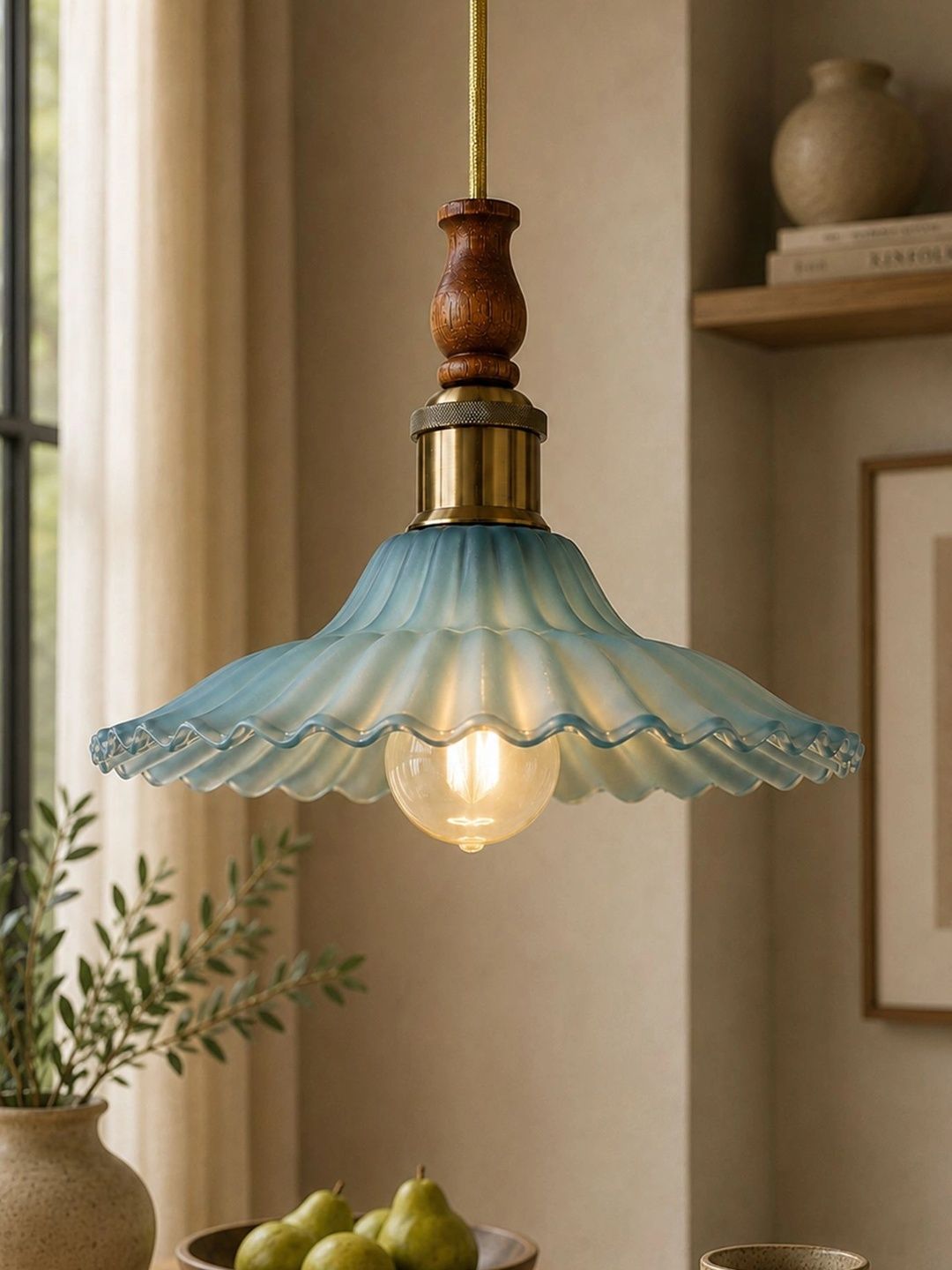 Glowhere Blue Textured Glass Traditional Ceiling Lamp-picture-54