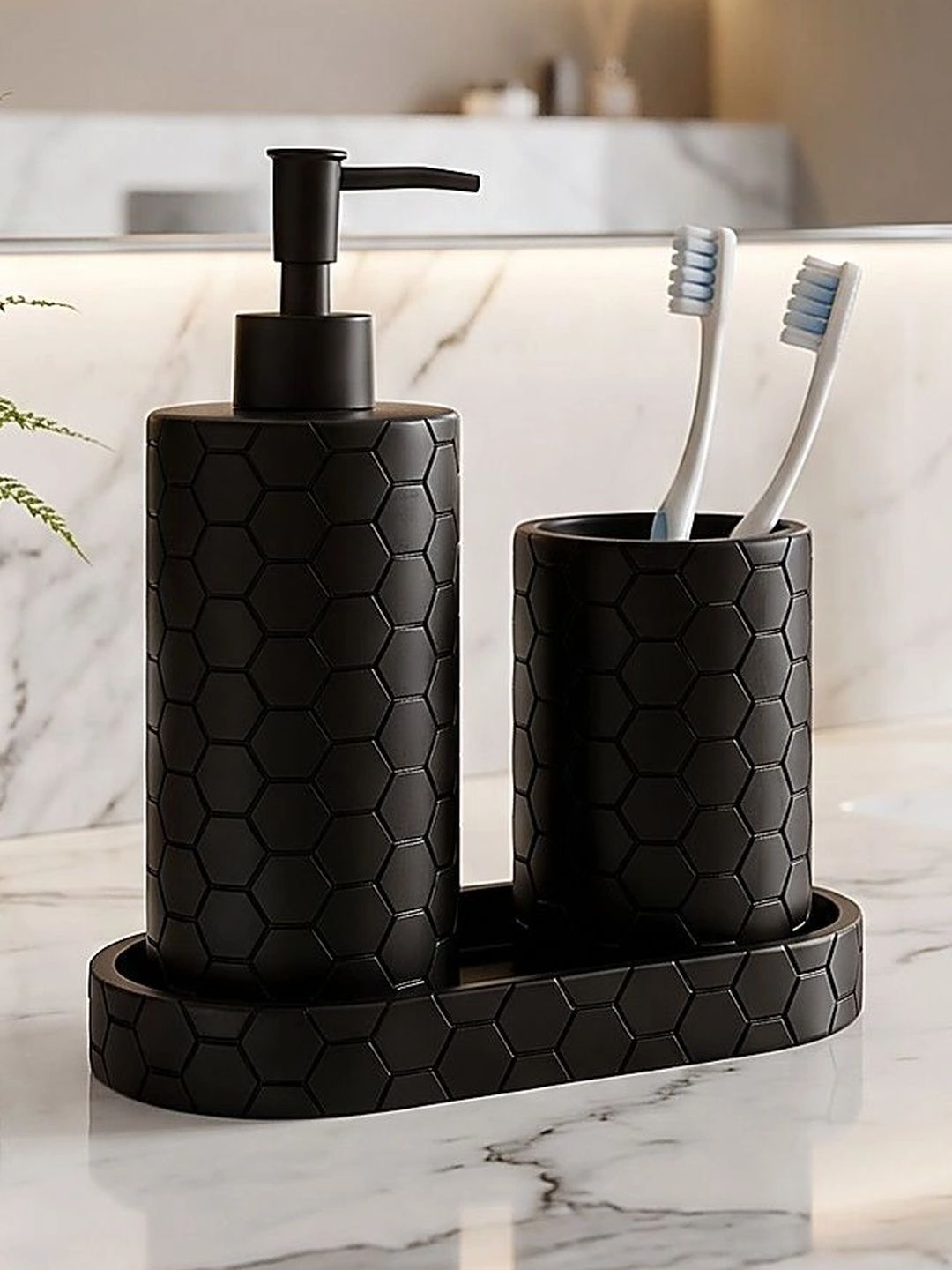 Pano Black 3 piece Textured Polyresin Bath Accessories Set-picture-38