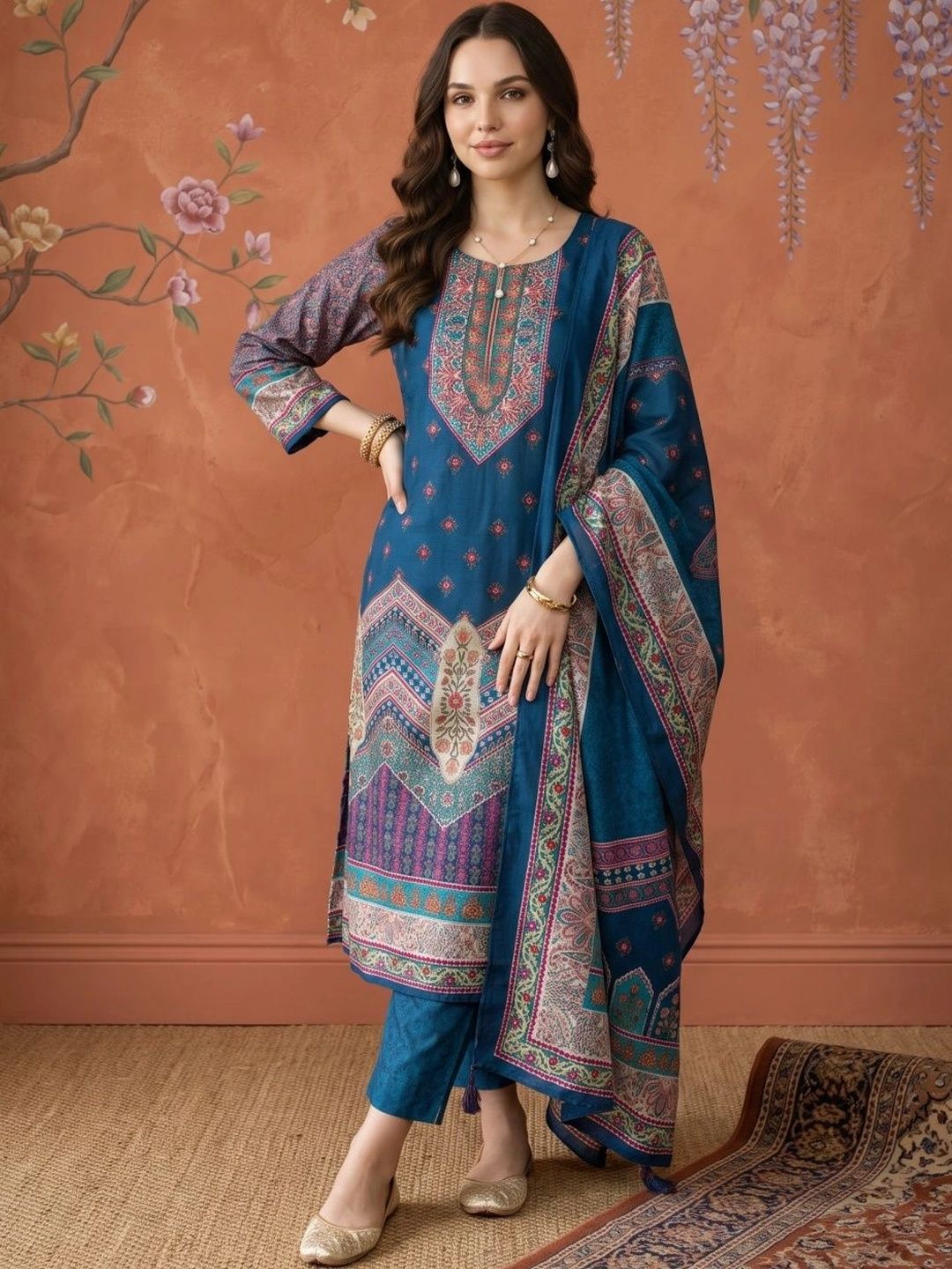 Sangria Women Ethnic Motifs Printed Regular Kurta with Trousers & With Dupatta-picture-25