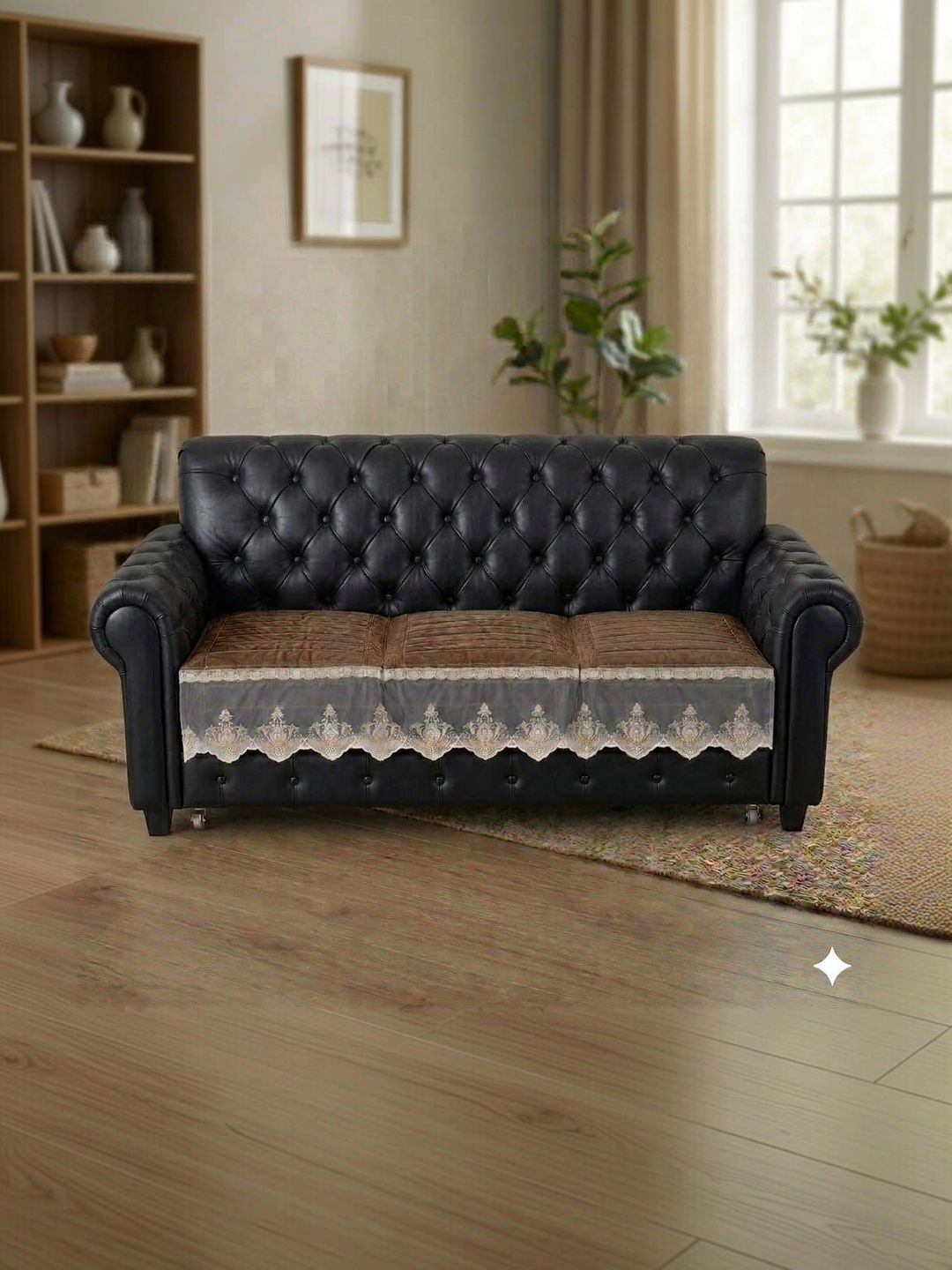 KANUM Brown Viscose Rayon Blend 3 Piece Sofa Cover Without Arms-image-42