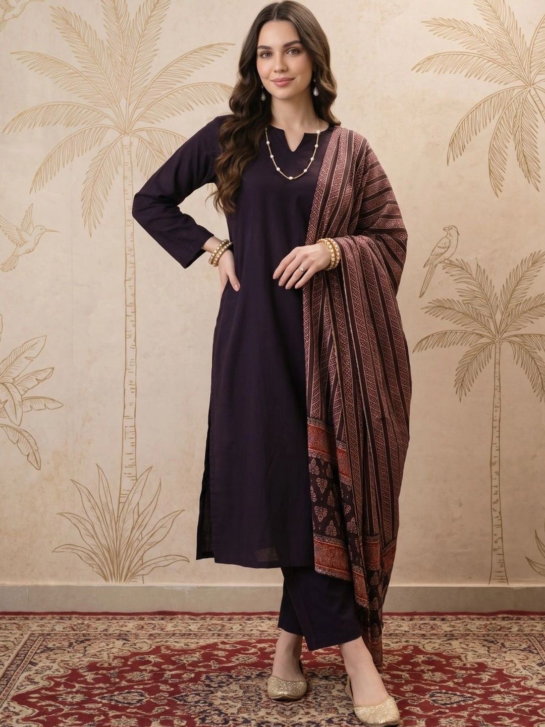 Sangria Women Ethnic Motifs Regular Kurta with Trousers & With Dupatta-picture-14