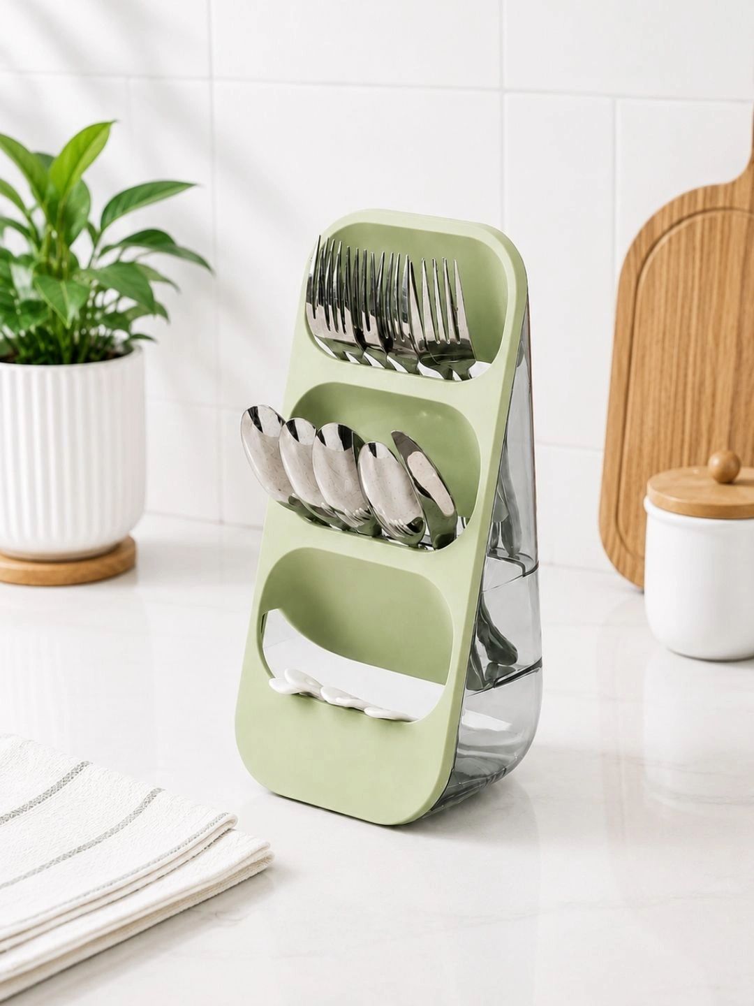 KitchEase Green Plastic Cutlery Holder-picture-22