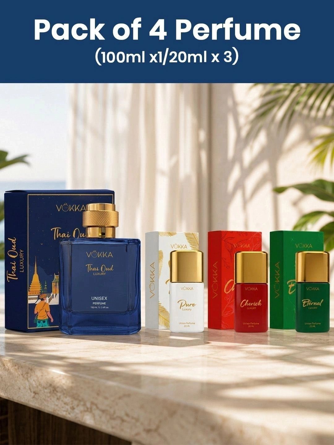 VOKKA Set Of 4 Thai Oud Perfume - 100 ml With Pure, Cherish & Eternal EDP - 20 ml Each-image-39